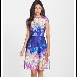 Adrianna Papell Floral Print Scuba Fit & Flare Dress